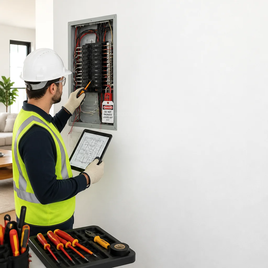 Técnico revisando cuadro eléctrico